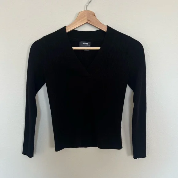 Maeve Black Thea Ribbed V-Neck Pullover Sweater Size XSP - Picture 2 of 6